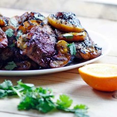 Spice Rubbed Chicken Thighs with Grilled Peaches